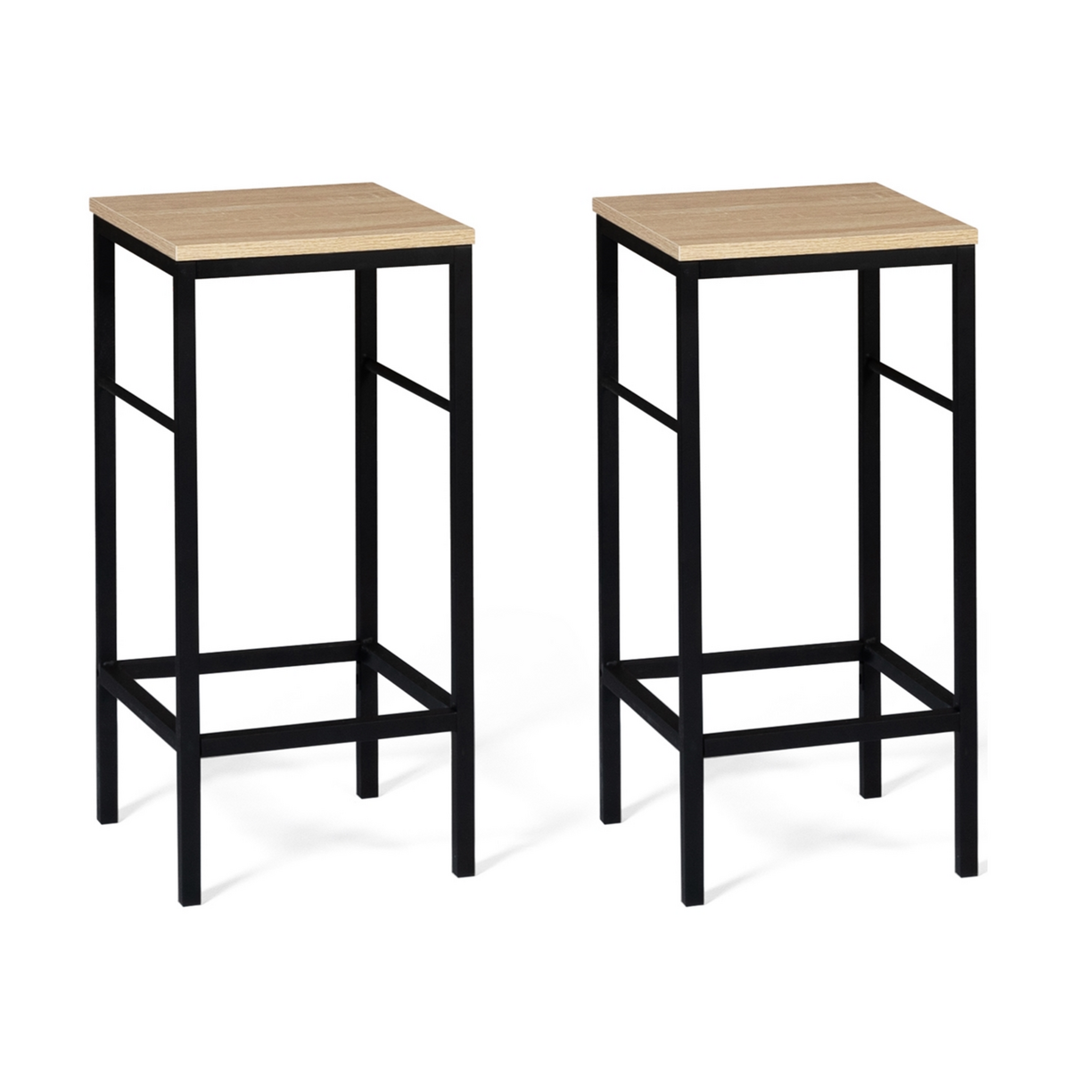 ID MARKET Ensemble table de bar îlot JUNO bois noir avec plateau façon hêtre et 2 tabourets de bar DETROIT