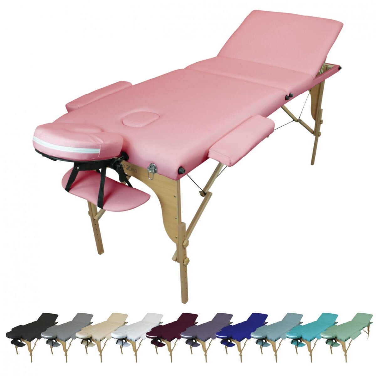 VIVEZEN Table de massage pliante 3 zones en bois avec panneau Reiki + Accessoires et housse de transport