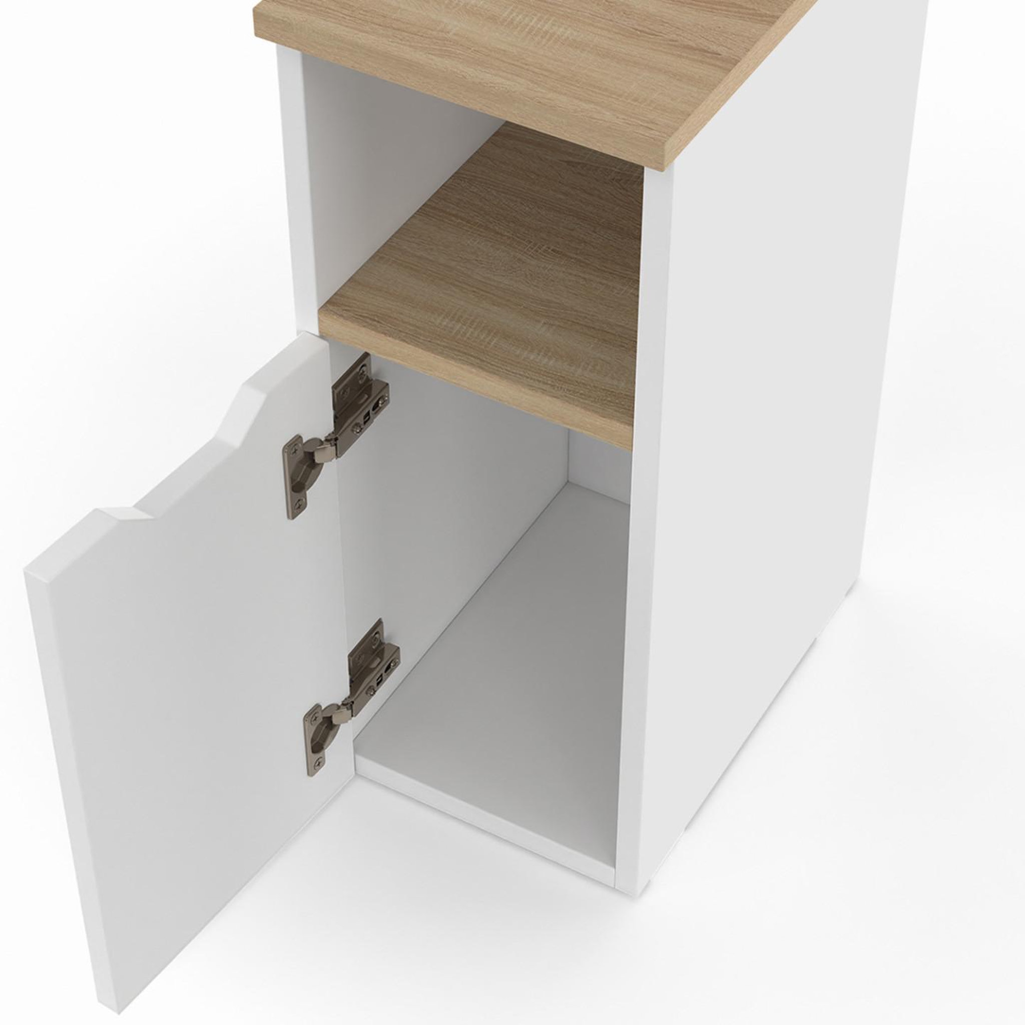 Voir la diapositive 5 : ID MARKET Lot de 2 tables de chevet étroites anouk 1 porte avec niche blanc et bois
