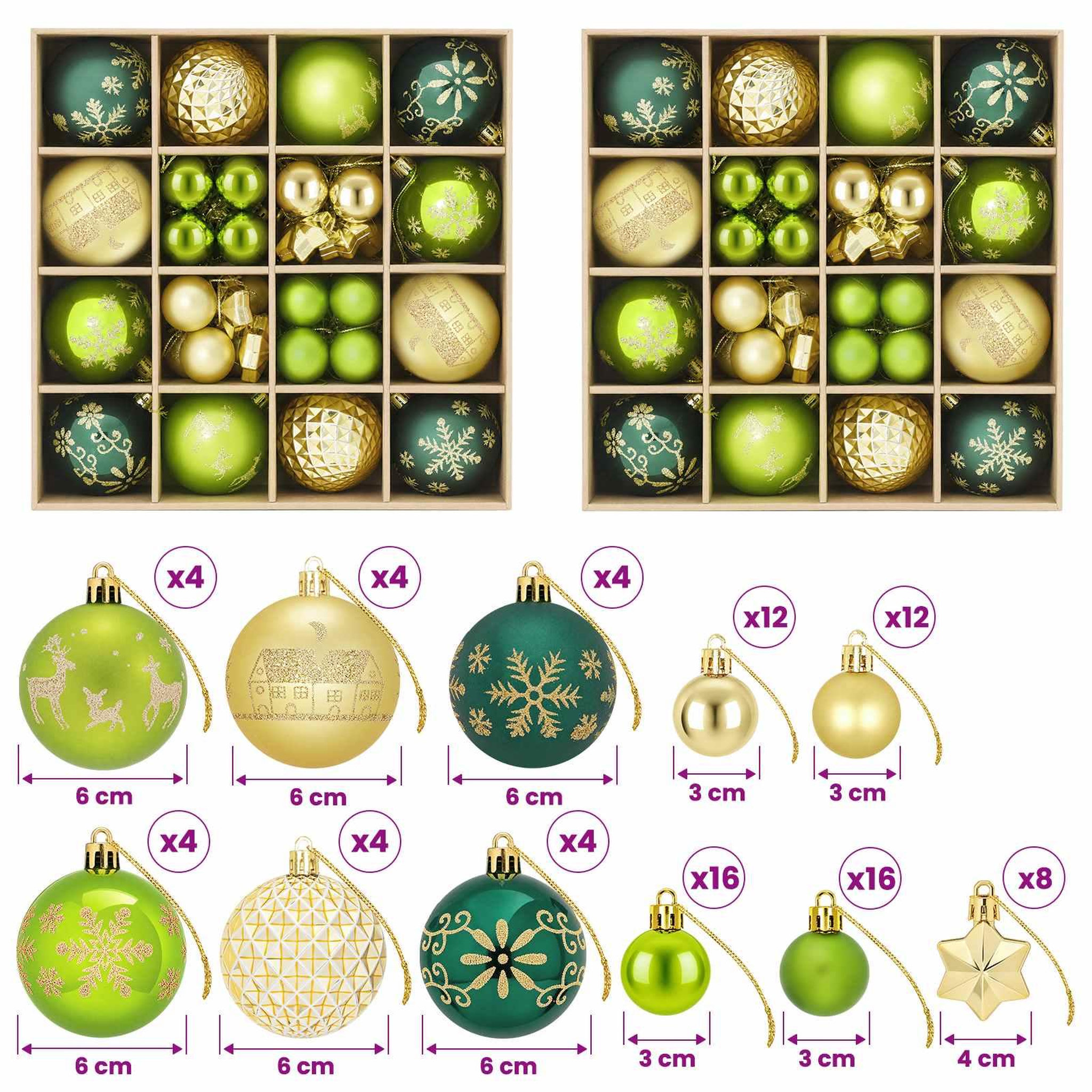 Voir la diapositive 3 : VIDAXL Ensemble de boules de Noël 88 pc Vert clair, or et vert fonce