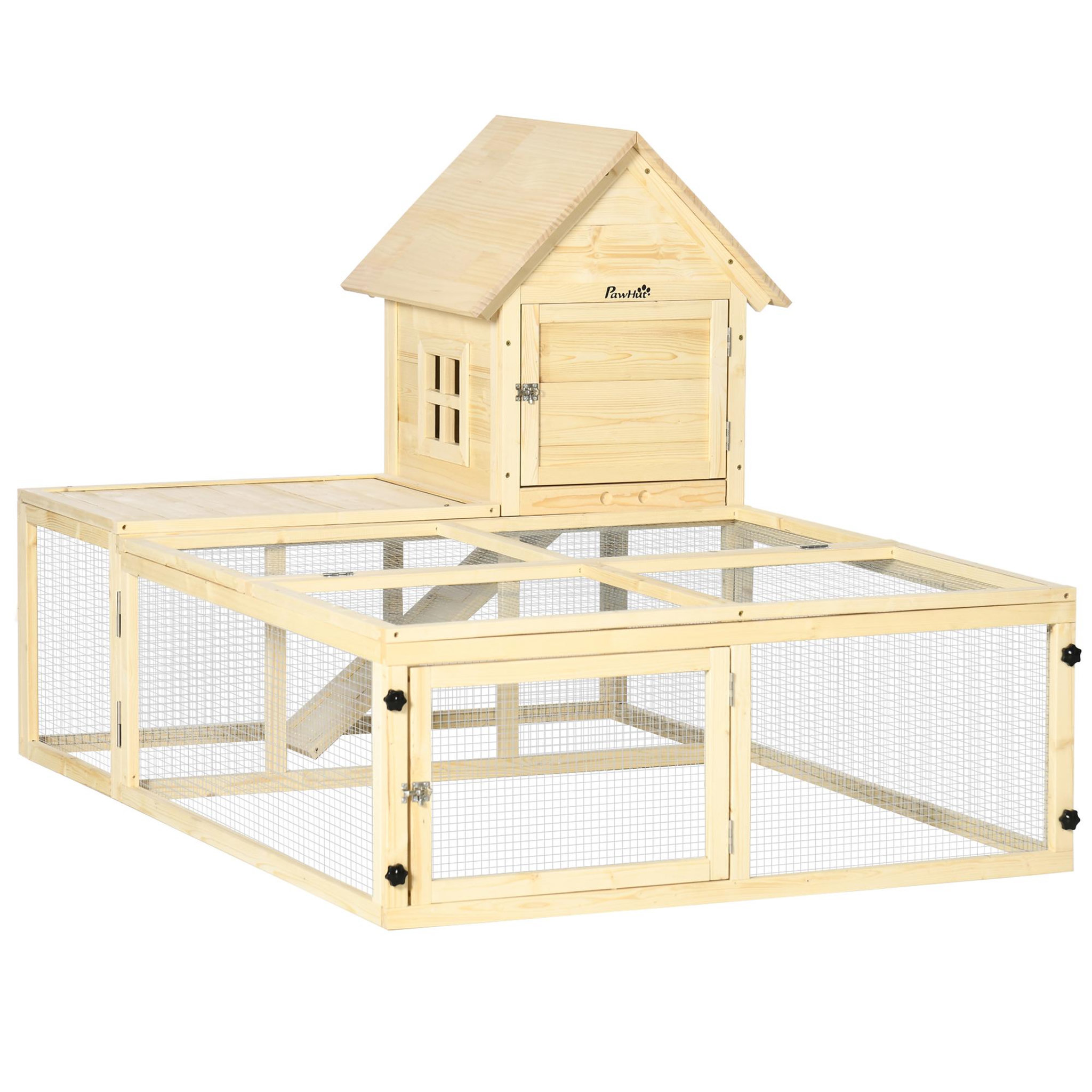 PAWHUT Clapier enclos cage à lapin 2 niveaux dim. 151l x 106l x 97h cm - aire de jeu, rampe, portes verouillables - bois sapin