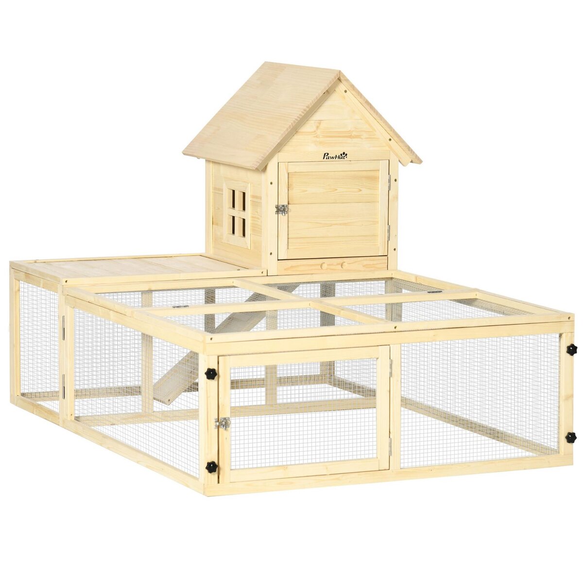 PAWHUT Clapier enclos cage à lapin 2 niveaux dim. 151L x 106l x 97H cm - aire de jeu, rampe, portes verouillables - bois sapin