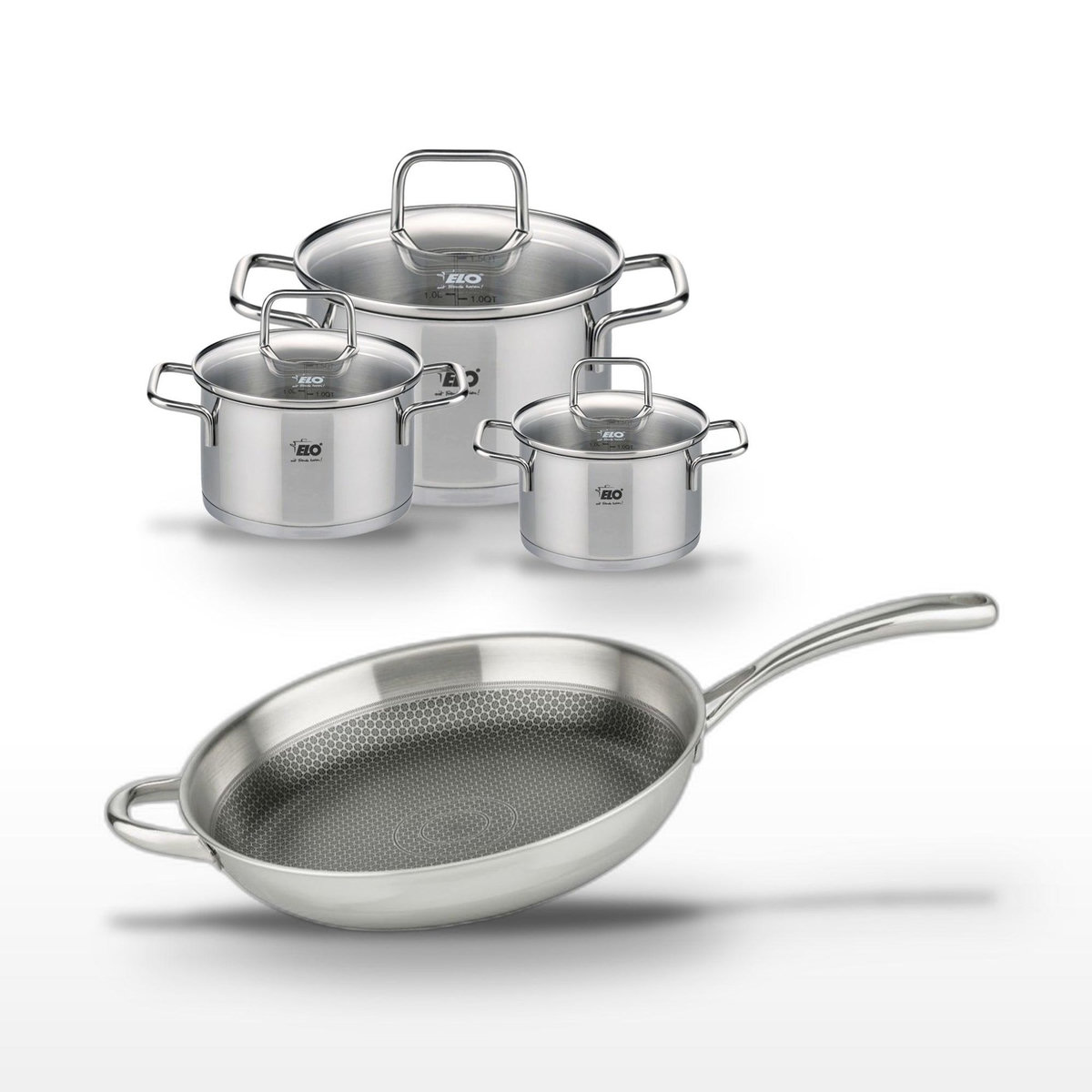 ELO Lot de 3 Faitouts 12/14/20 cm et Poêle 32 cm Elo Relief Evolution