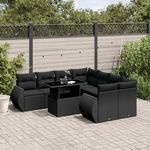 VIDAXL Salon de jardin 9 pcs avec coussins noir resine tressee