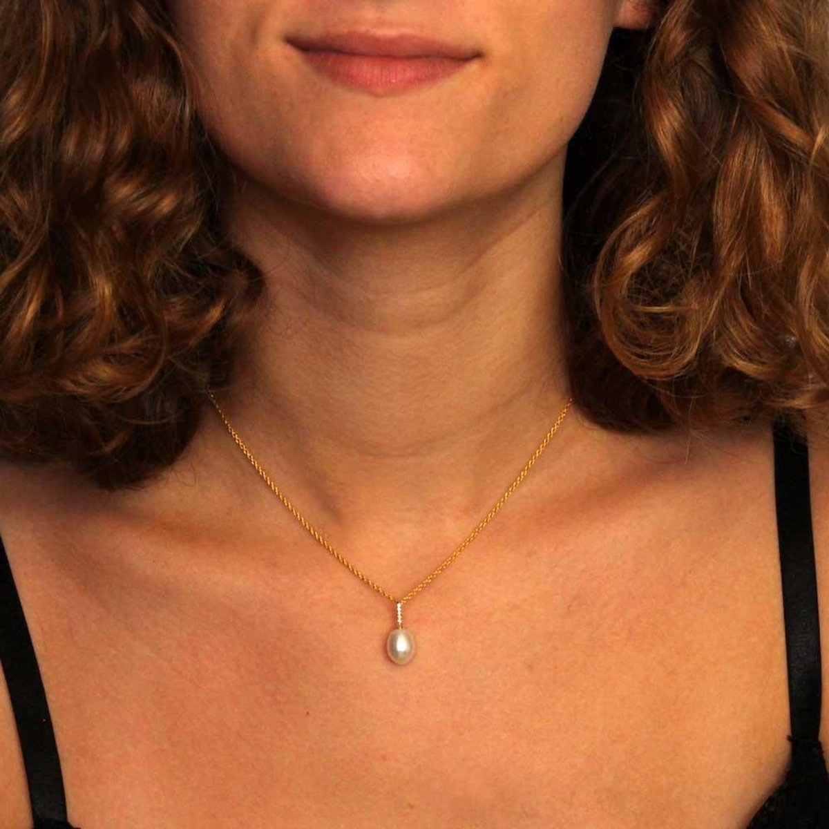 L'ATELIER D'AZUR Collier - Pendentif Perle Or Jaune Pavé de Zirconiums - Femme