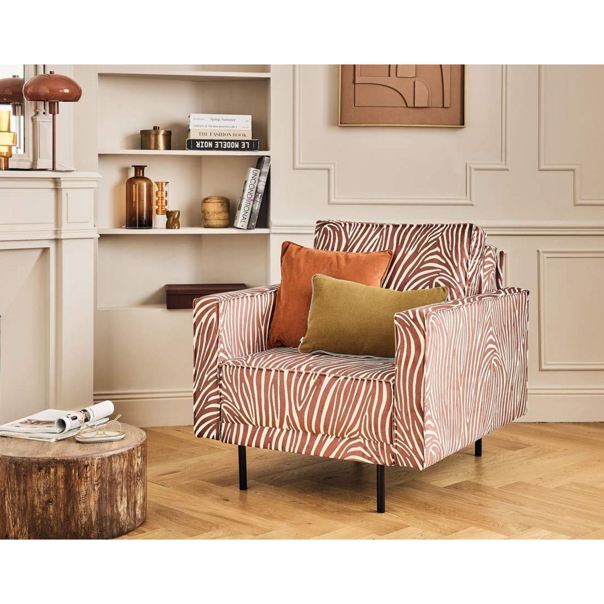 LISA DESIGN Charlie - fauteuil zèbre en velours