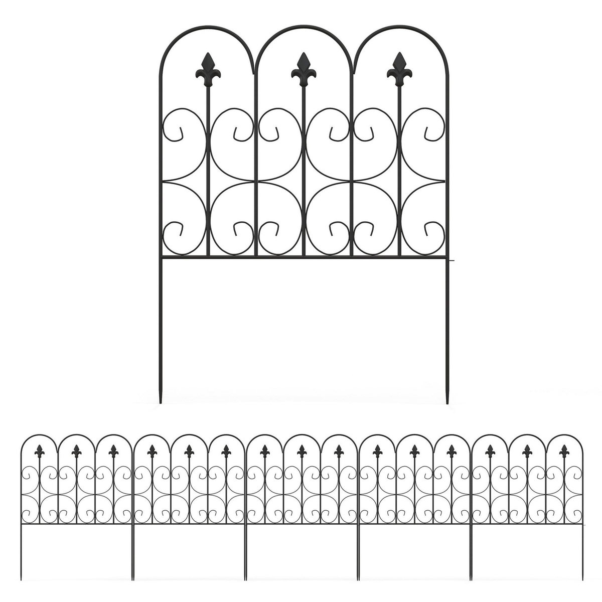 OUTSUNNY Clôture bordure de jardin dim. totales 307L x 83H cm métal époxy noir