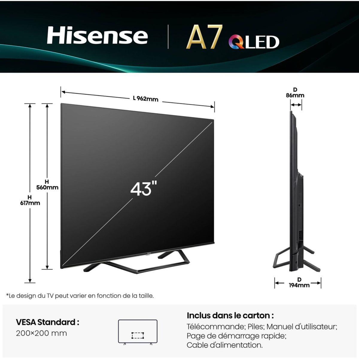 Hisense TV QLED 43A7Q 2025 (108cm)