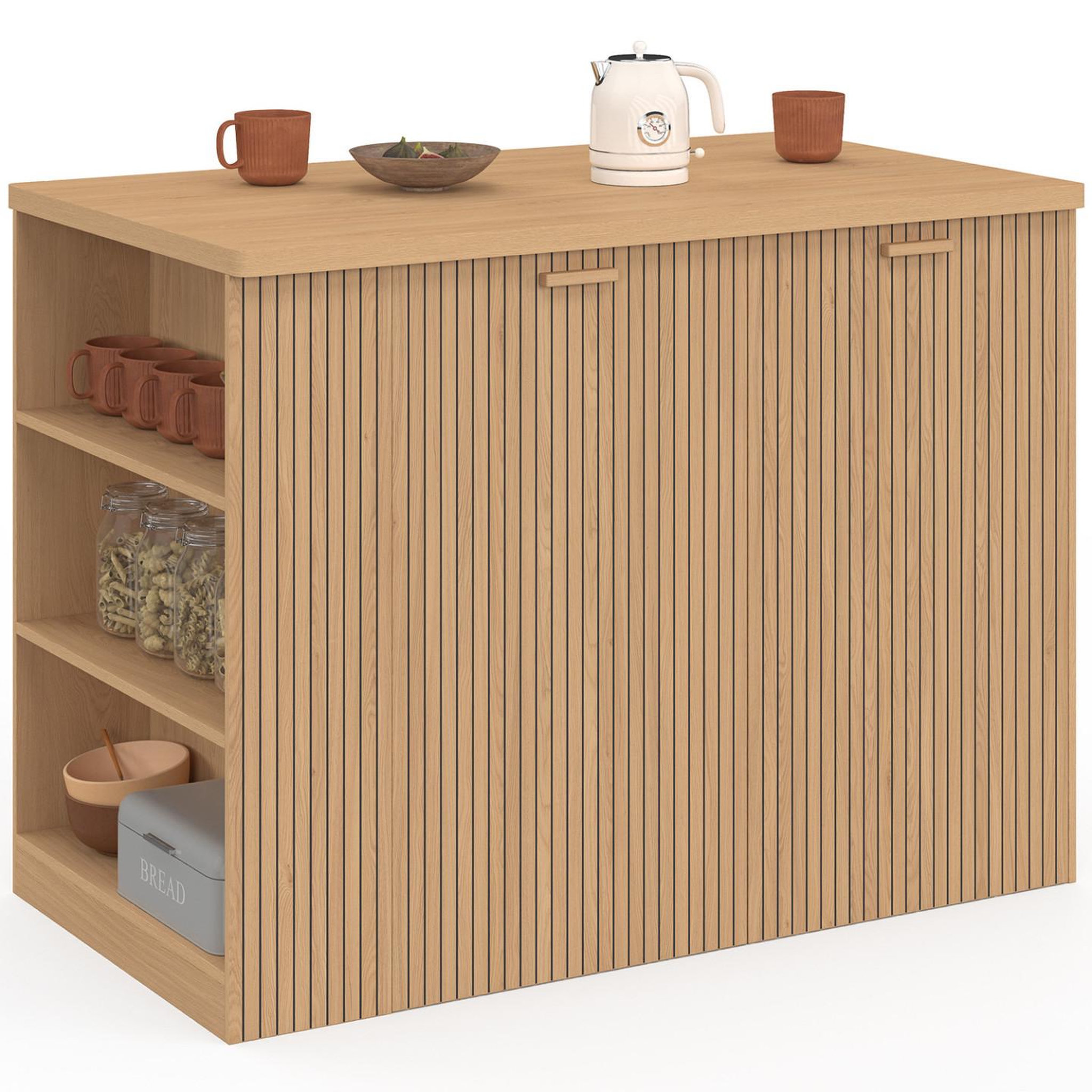 ID MARKET Ilot central juliette 120 cm effet lattes tasseau de bois