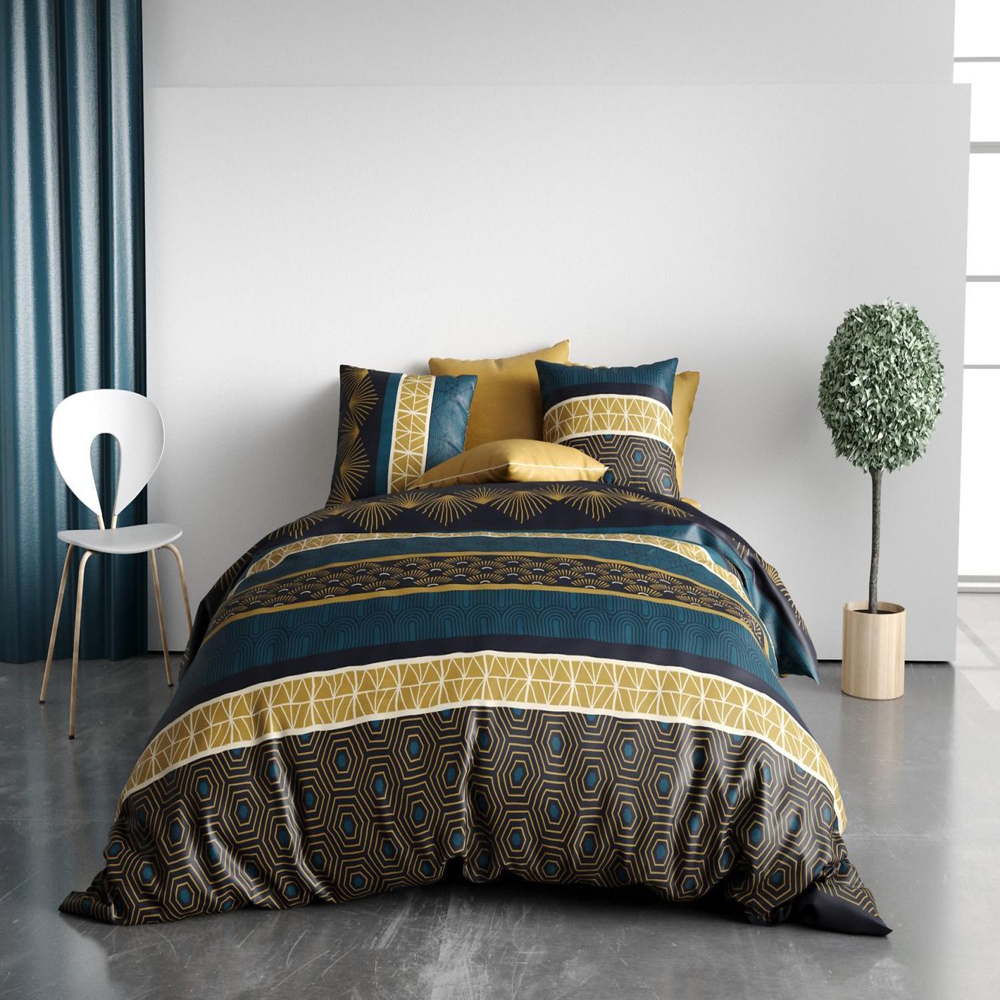 ATELIER DU COTON Parure housse de couette 100%coton 57fils qobe. Coloris disponibles : Vert