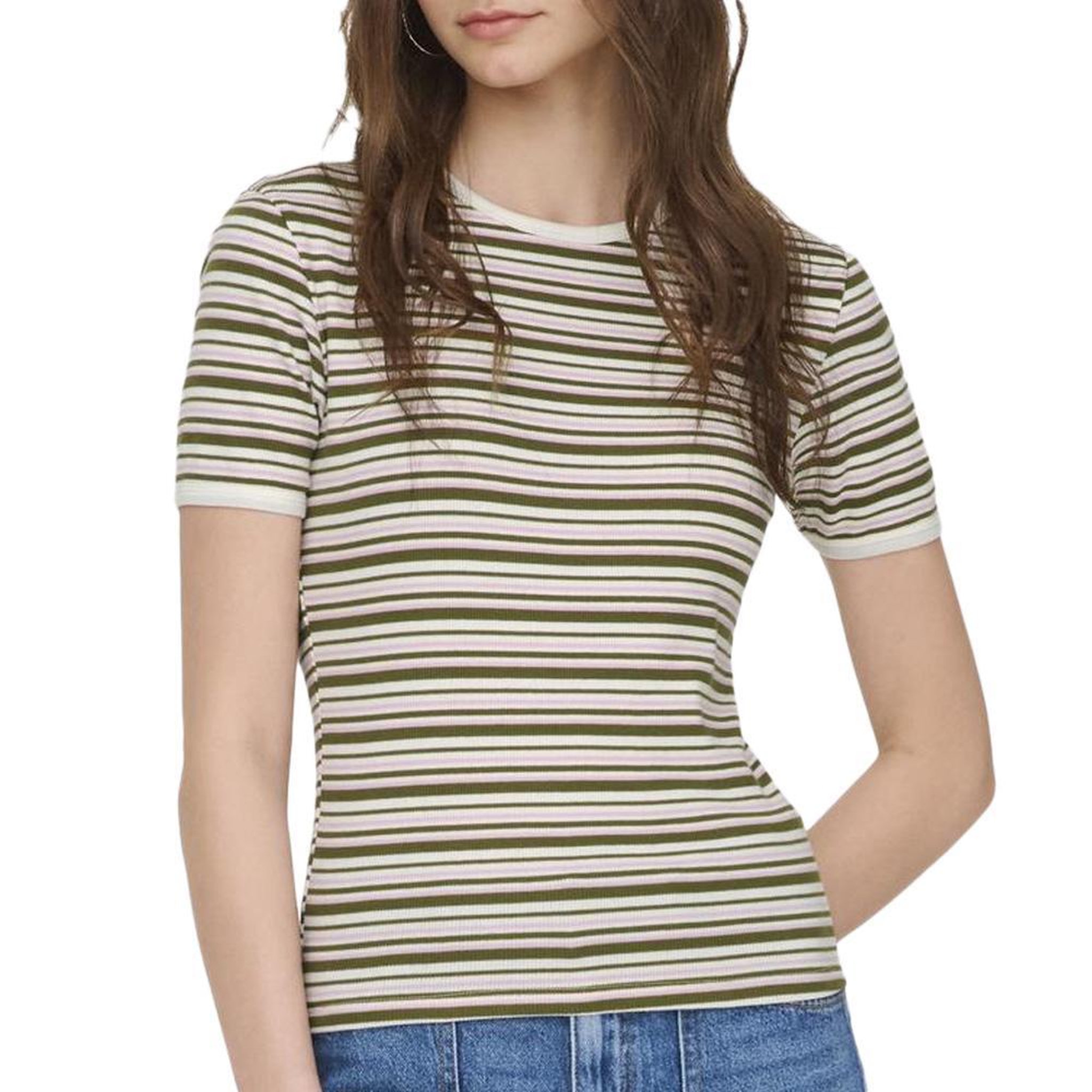 Voir la diapositive 1 : JACQUELINE DE YONG T-Shirt Marron/Beige/Rose Femme JDY Lada
