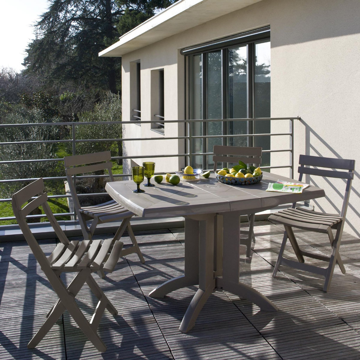 GROSFILLEX Salon de jardin - 4 places - Résine - Taupe - VEGA