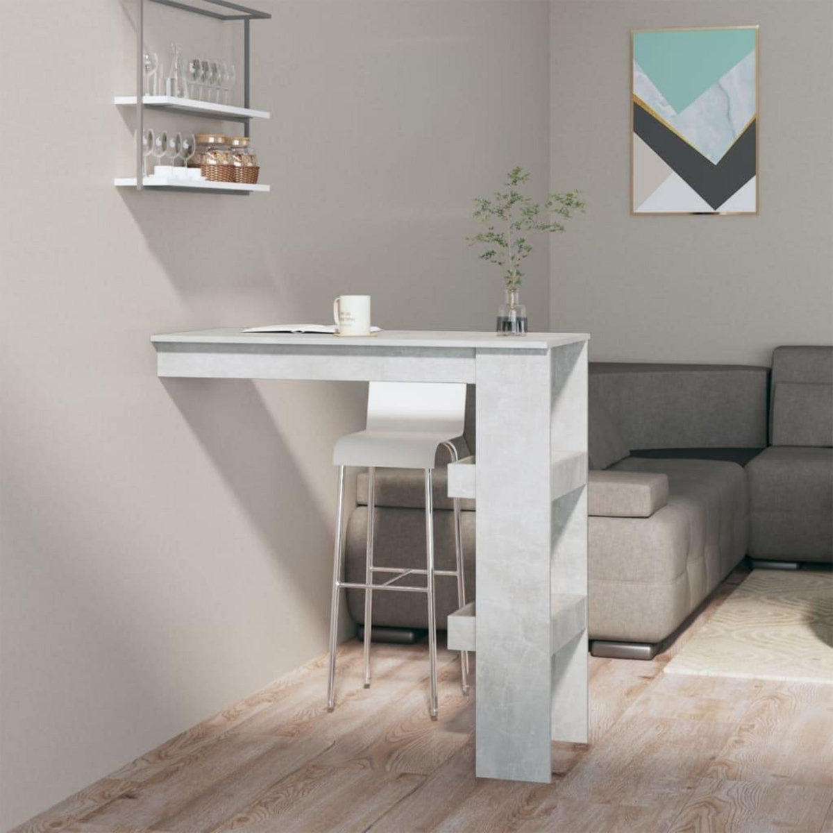 VIDAXL Table de bar murale Gris Beton 102x45x103,5cm Bois d'ingenierie