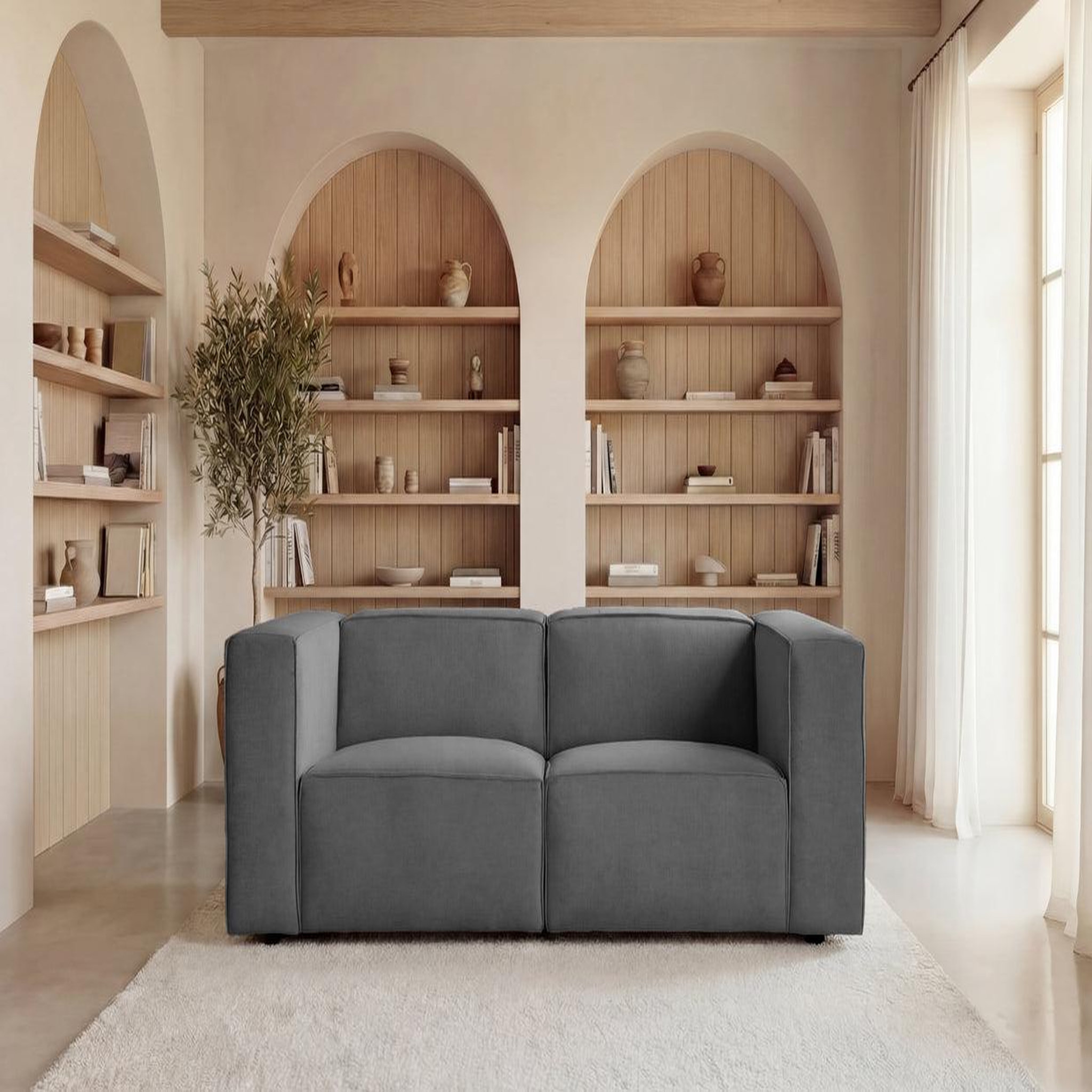 Voir la diapositive 3 : CASANOVA PARIS Mini basil - canapé droit tissu lisse 2 places