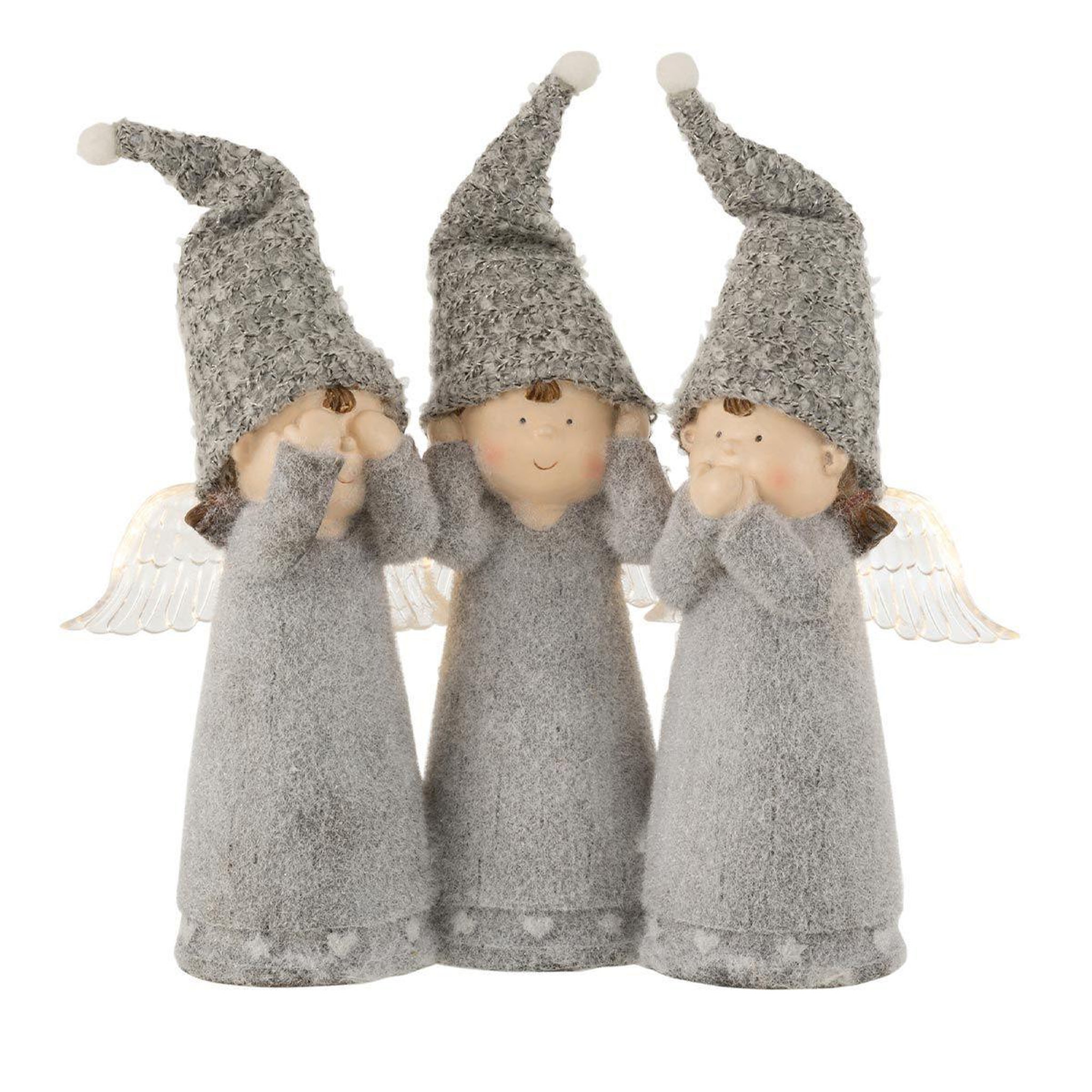 Voir la diapositive 2 : J-LINE Statuette Déco Led  3 Anges  28cm Gris