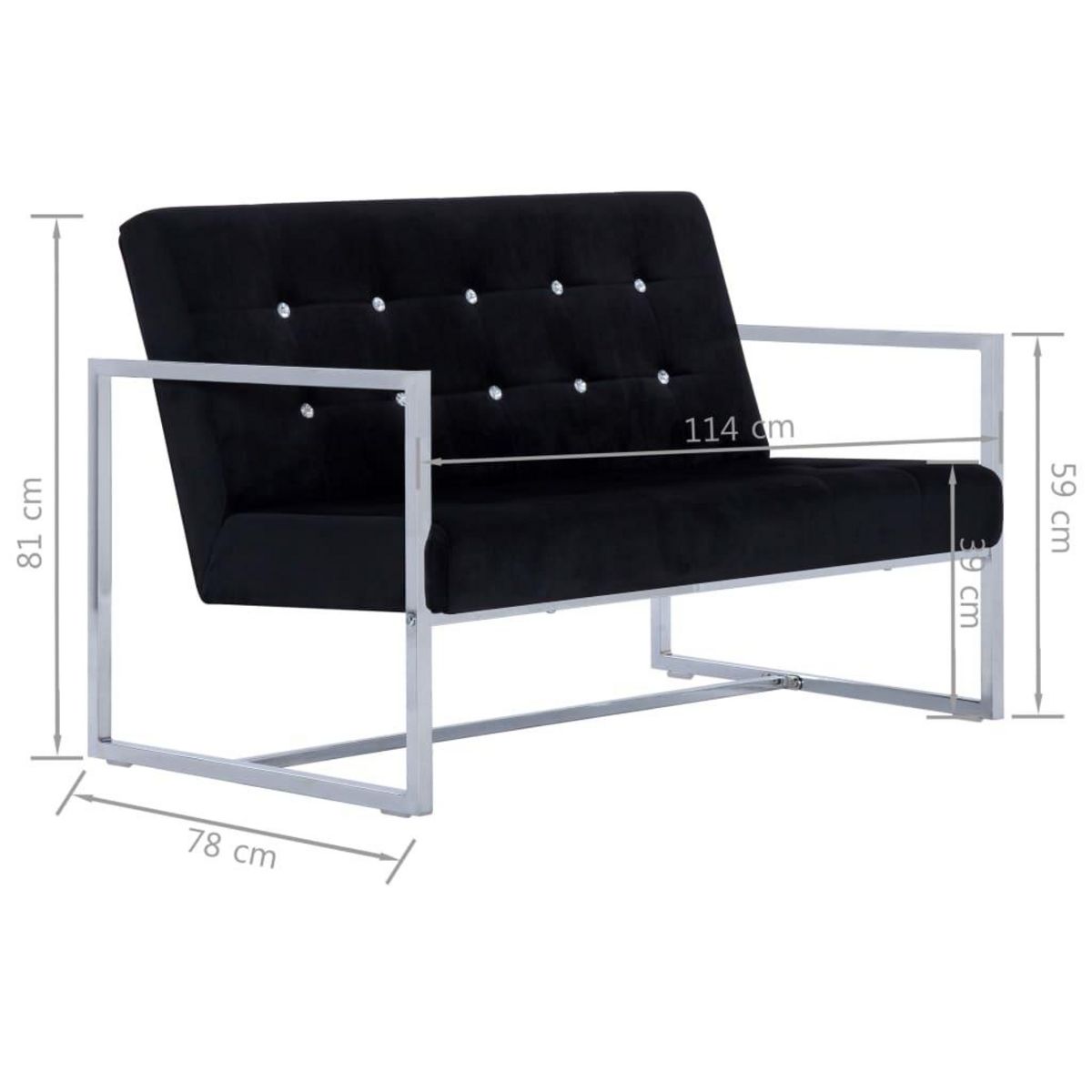 VIDAXL Canape 2 places avec accoudoirs Noir Chrome et velours