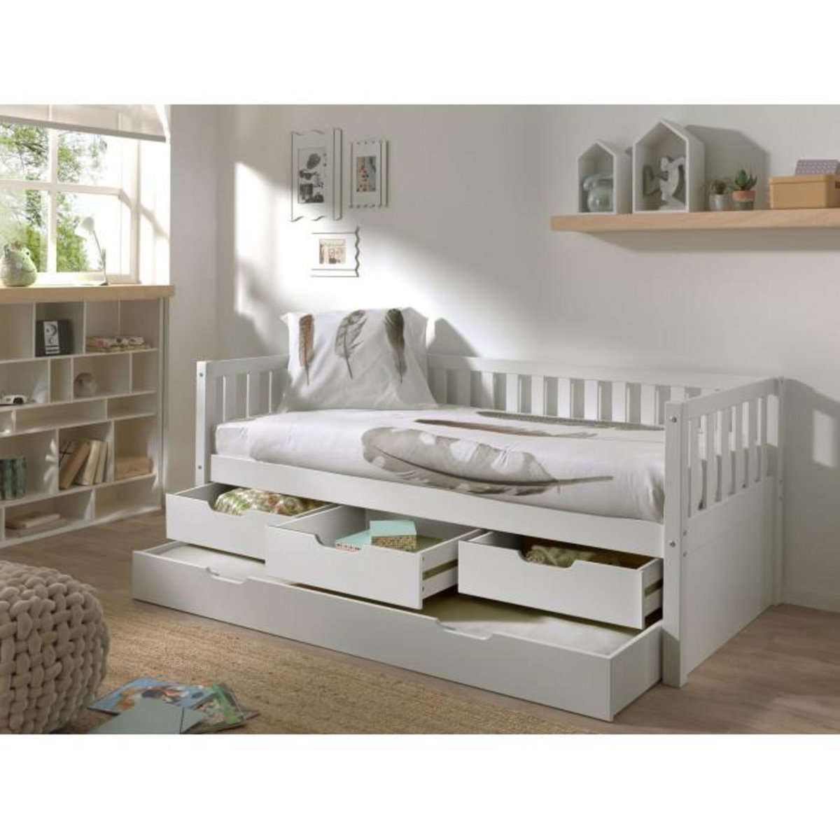 Paris Prix Pack - Lit Capitaine Enfant & Tiroir de Lit  Fritz  90x200cm Blanc
