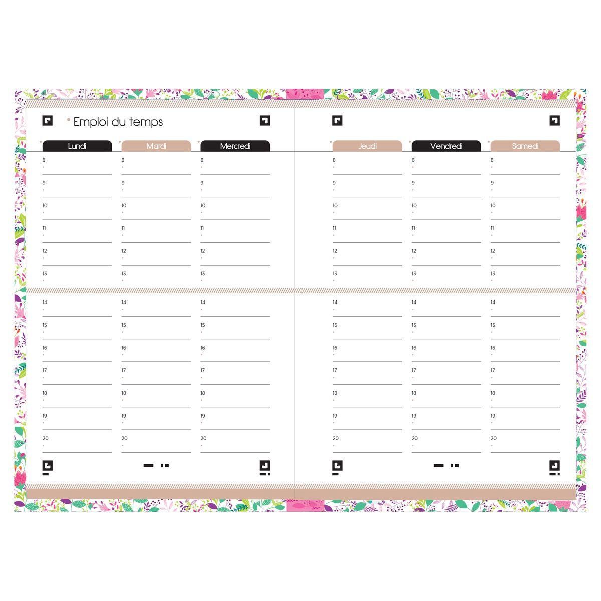 OXFORD Agenda scolaire journalier 12x18cm Flowers fleurs rose élastique rose 2023-2024
