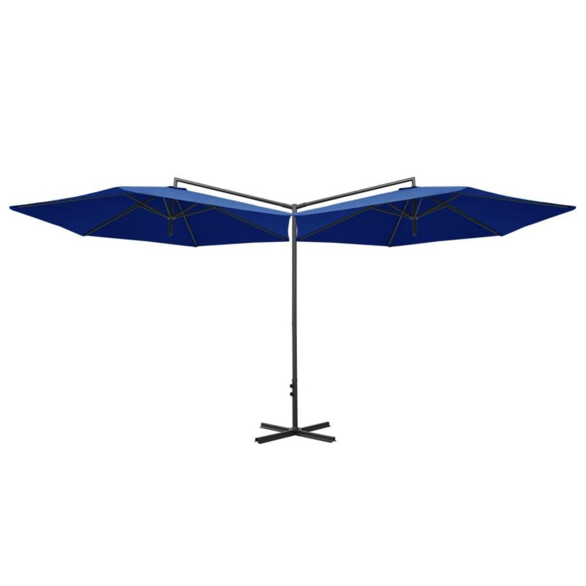 VIDAXL Parasol de jardin double avec mat en acier bleu azure 600 cm