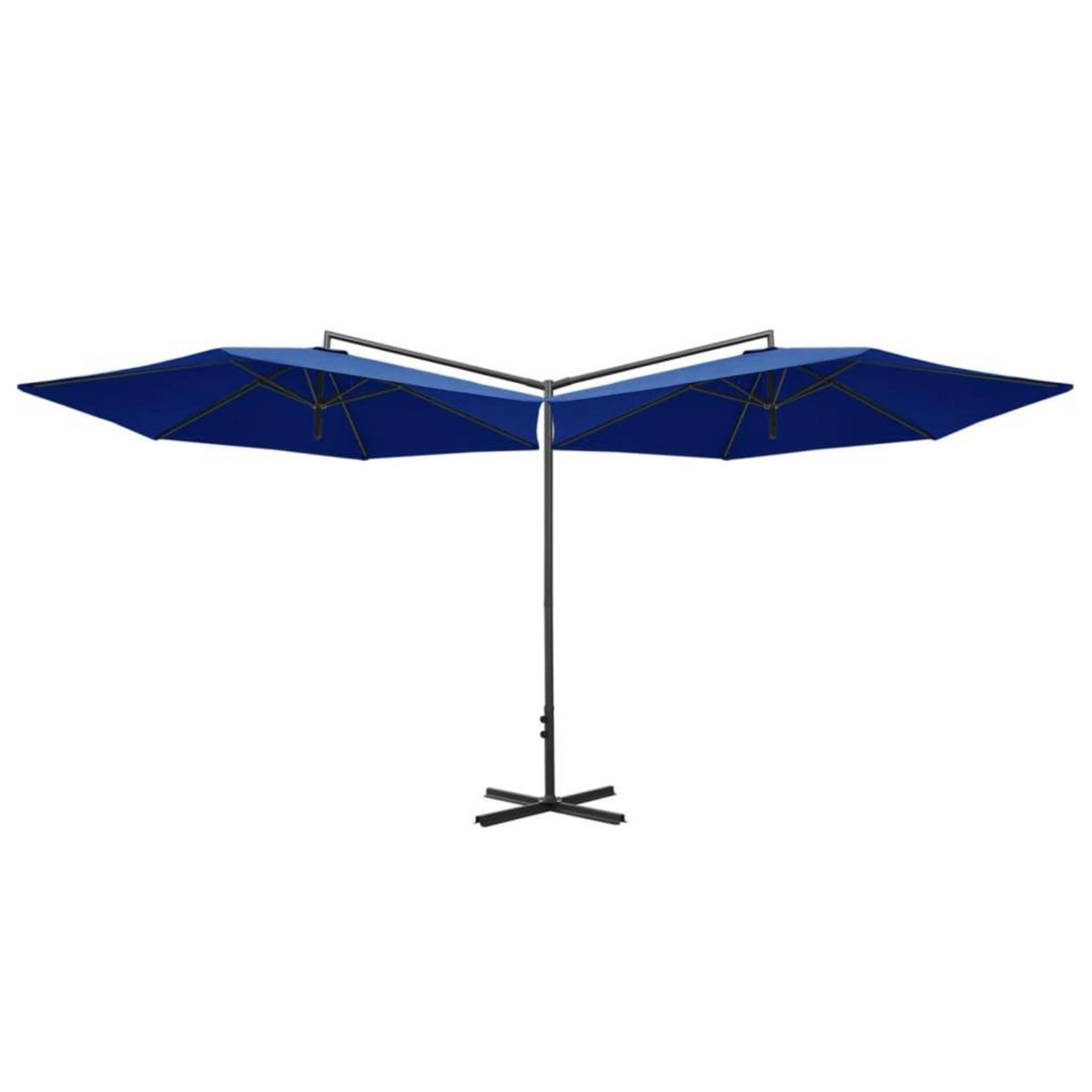 VIDAXL Parasol de jardin double avec mat en acier bleu azure 600 cm