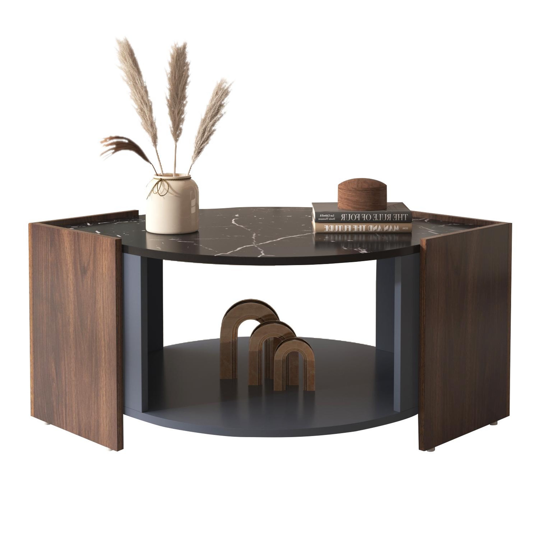MERAX Table Basse Plateau De Table Avec Rayures En Marbre Noir