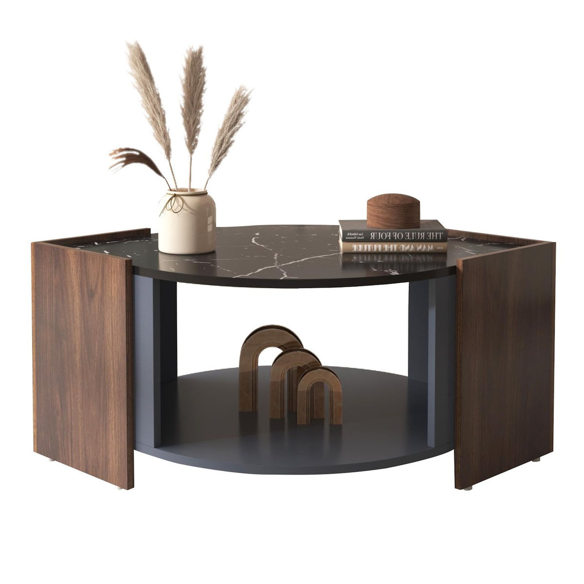 MERAX Table Basse Plateau De Table Avec Rayures En Marbre Noir