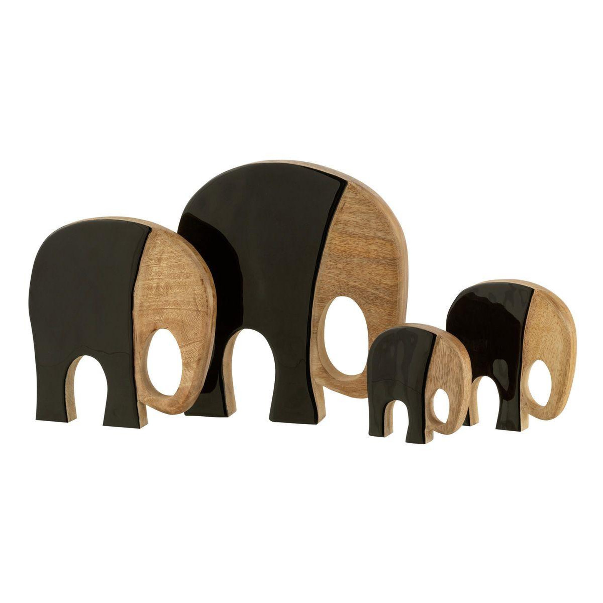 J-LINE Lot de 4 statuettes en bois  éléphants  27cm noir