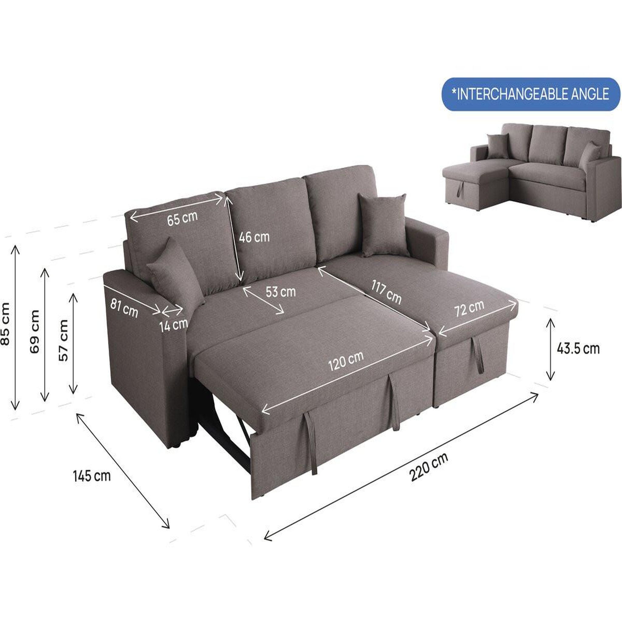 Voir la diapositive 3 : Habitat et Jardin Canapé d'angle convertible/ réversible avec coffre  Alain  - 3 places - Taupe
