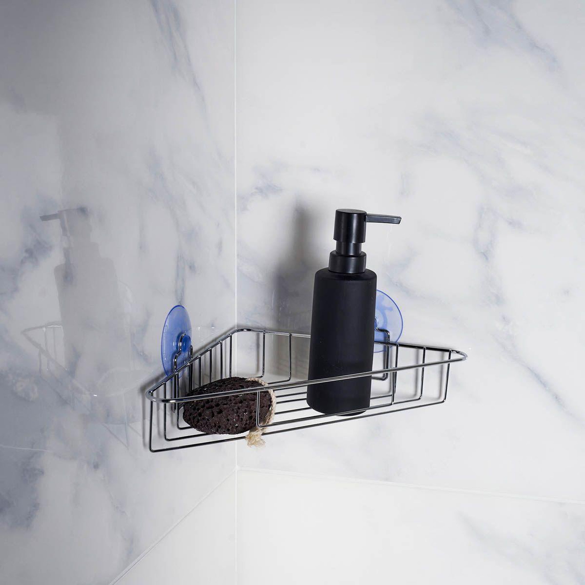 Voir la diapositive 3 : Douceur d'Intérieur Panier de douche angle ventouse  filaire basic  23cm chrome