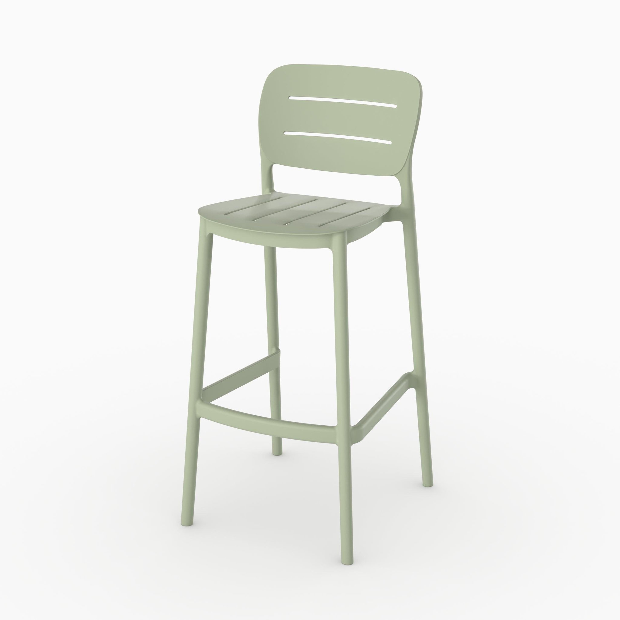 Voir la diapositive 3 : MAISON PAVANE Lot de 2 chaises de bar de jardin 75 cm en plastique vert pastel-lola