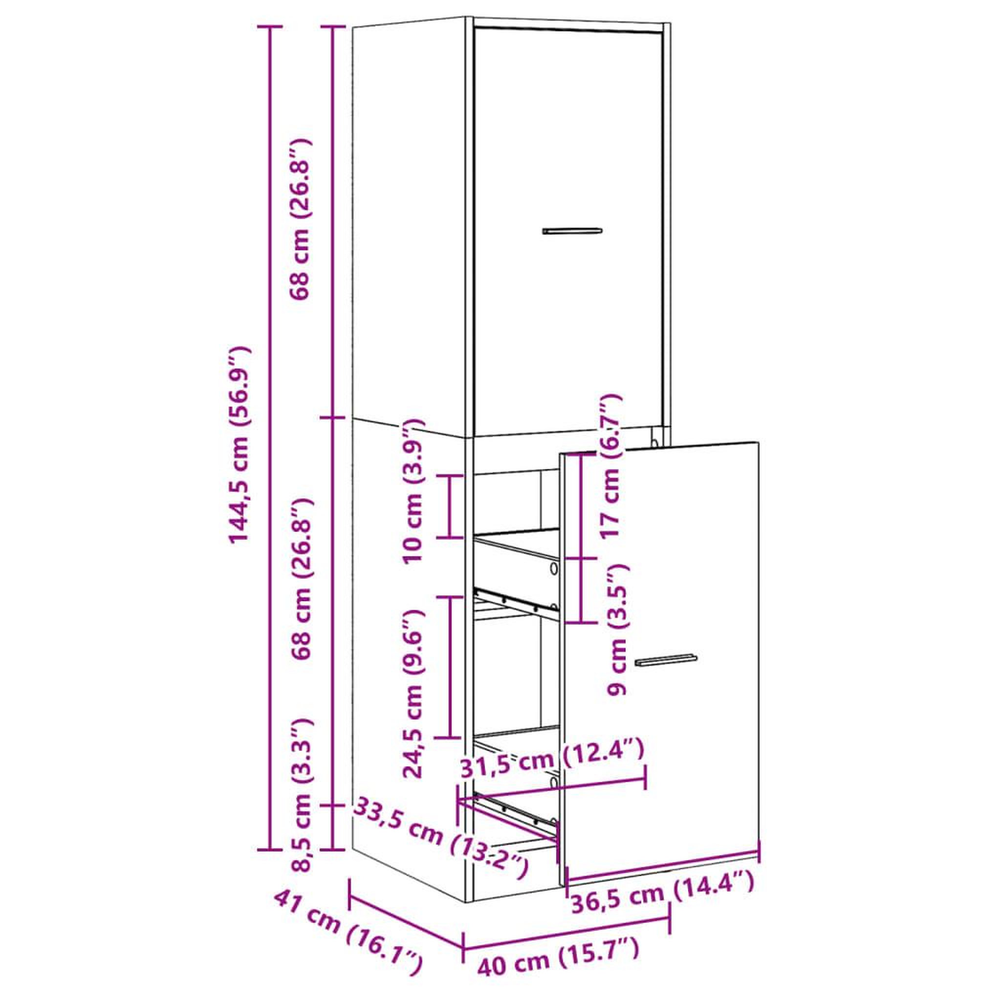 Voir la diapositive 6 : VIDAXL Armoire d'apothicaire noir 40x41x144,5 cm bois d'ingenierie