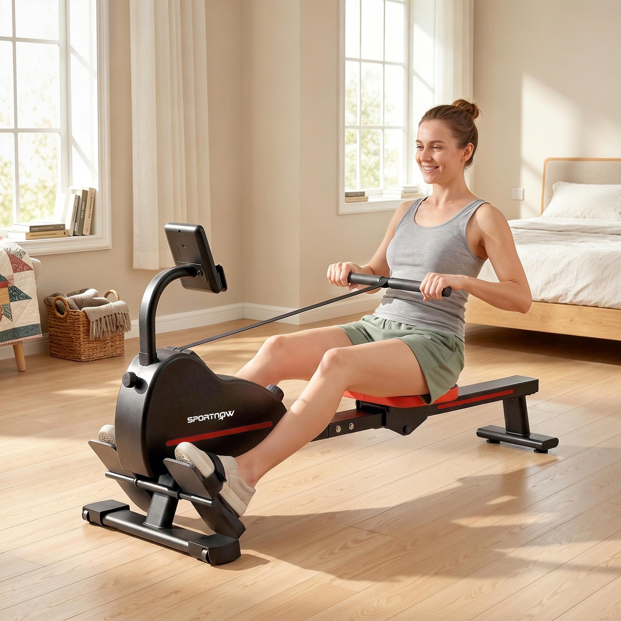 Voir la diapositive 4 : HOMCOM Rameur magnétique bluetooth connecté kinomap & zwift écran lcd noir rouge
