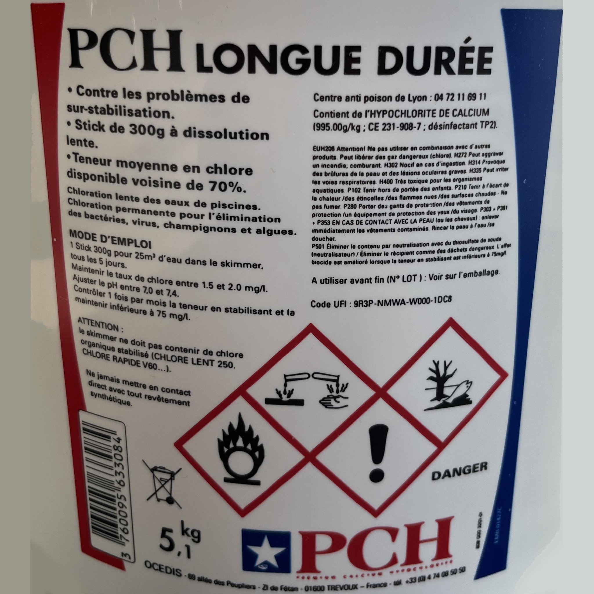 Voir la diapositive 3 : Pch Chlore lent stick 300g 5.1kg - HYPOCHLORITE CALCIUM LONGUE DUREE