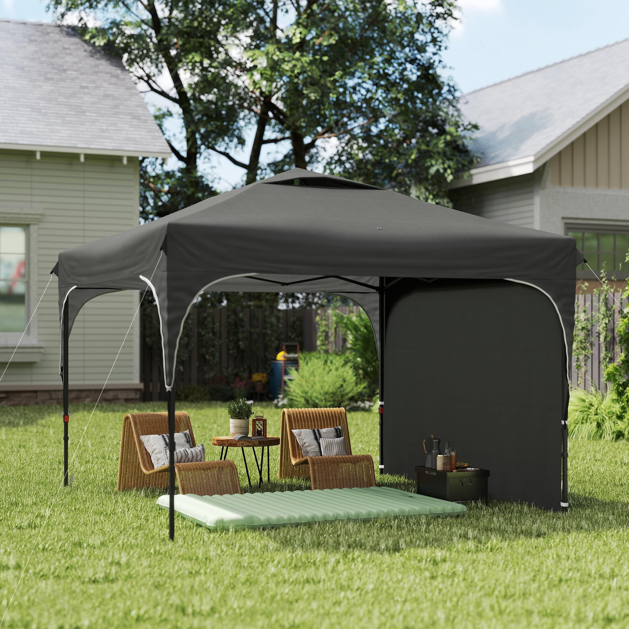 Voir la diapositive 2 : OUTSUNNY Tonnelle pop-up barnum pliant 3 x 3 x 2,65 m - paroi latérale amovible, sac transport, sacs à lester - acier toile gris