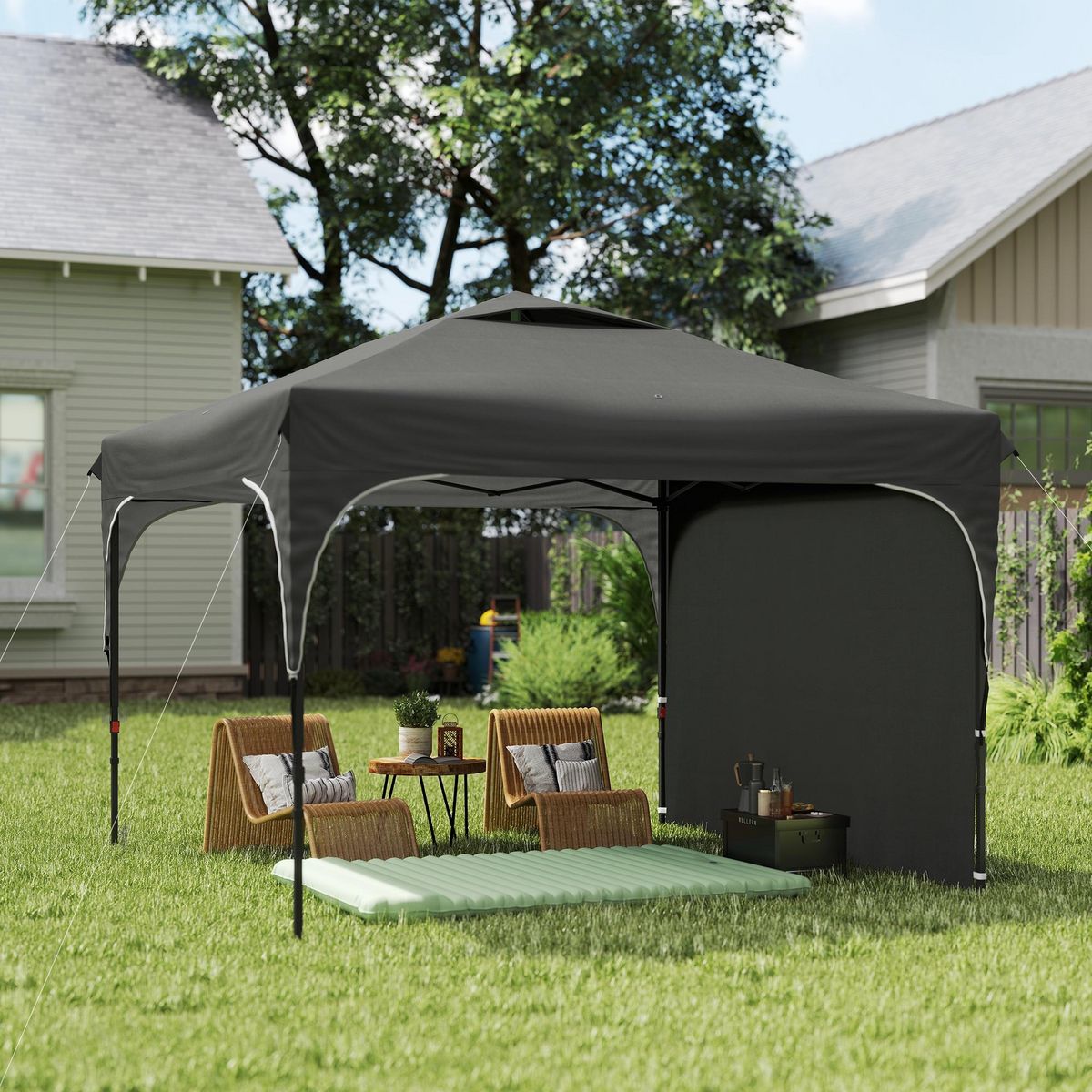 OUTSUNNY Tonnelle pop-up barnum pliant 3 x 3 x 2,65 m - paroi latérale amovible, sac transport, sacs à lester - acier toile gris