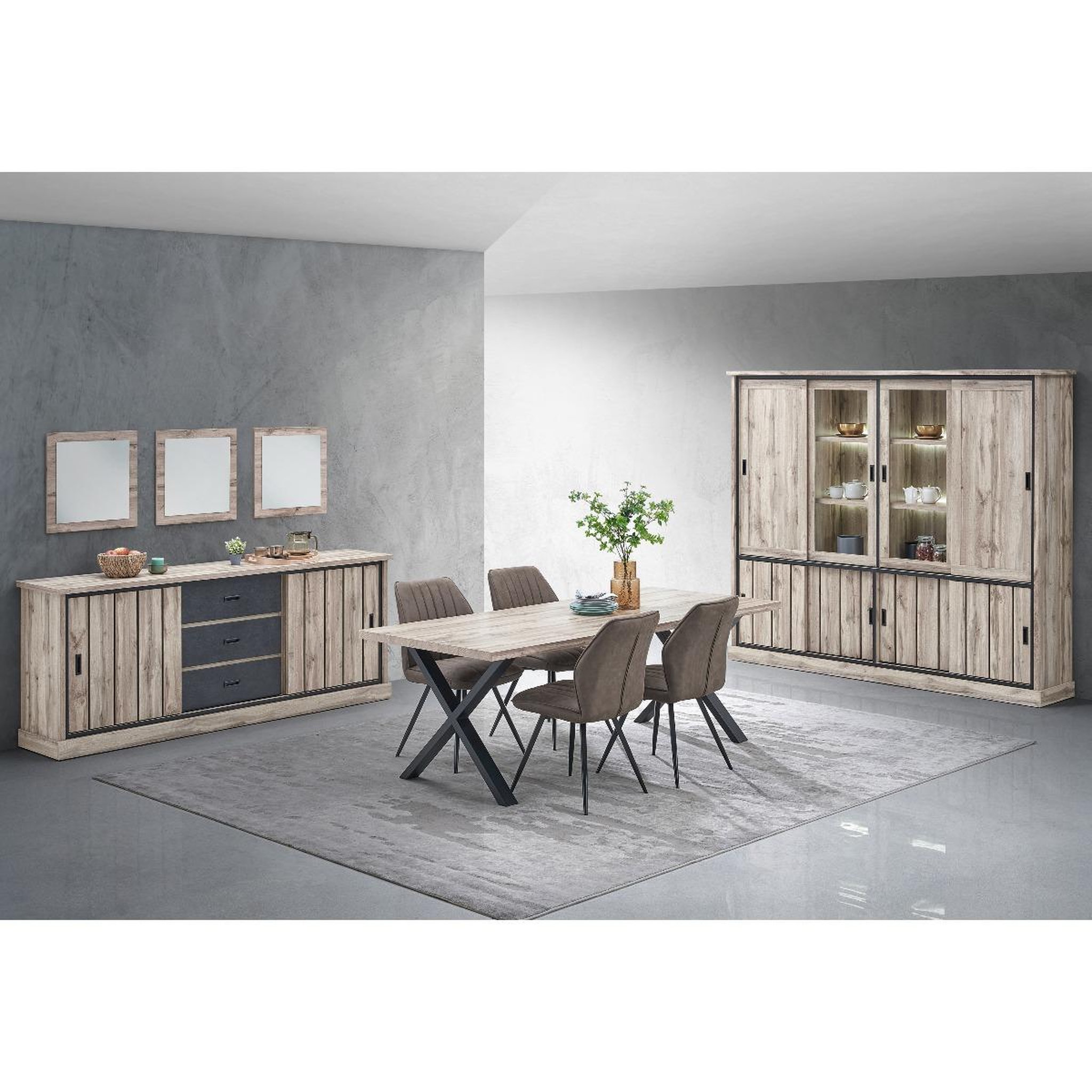 Voir la diapositive 4 : JLC KREATION Vaisselier moderne 4 portes chêne gris 240cm ALICIA