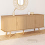 Voir la diapositive 2 : ID MARKET Buffet 140 cm JULIETTE 4 portes lattes tasseau bois coloris chêne