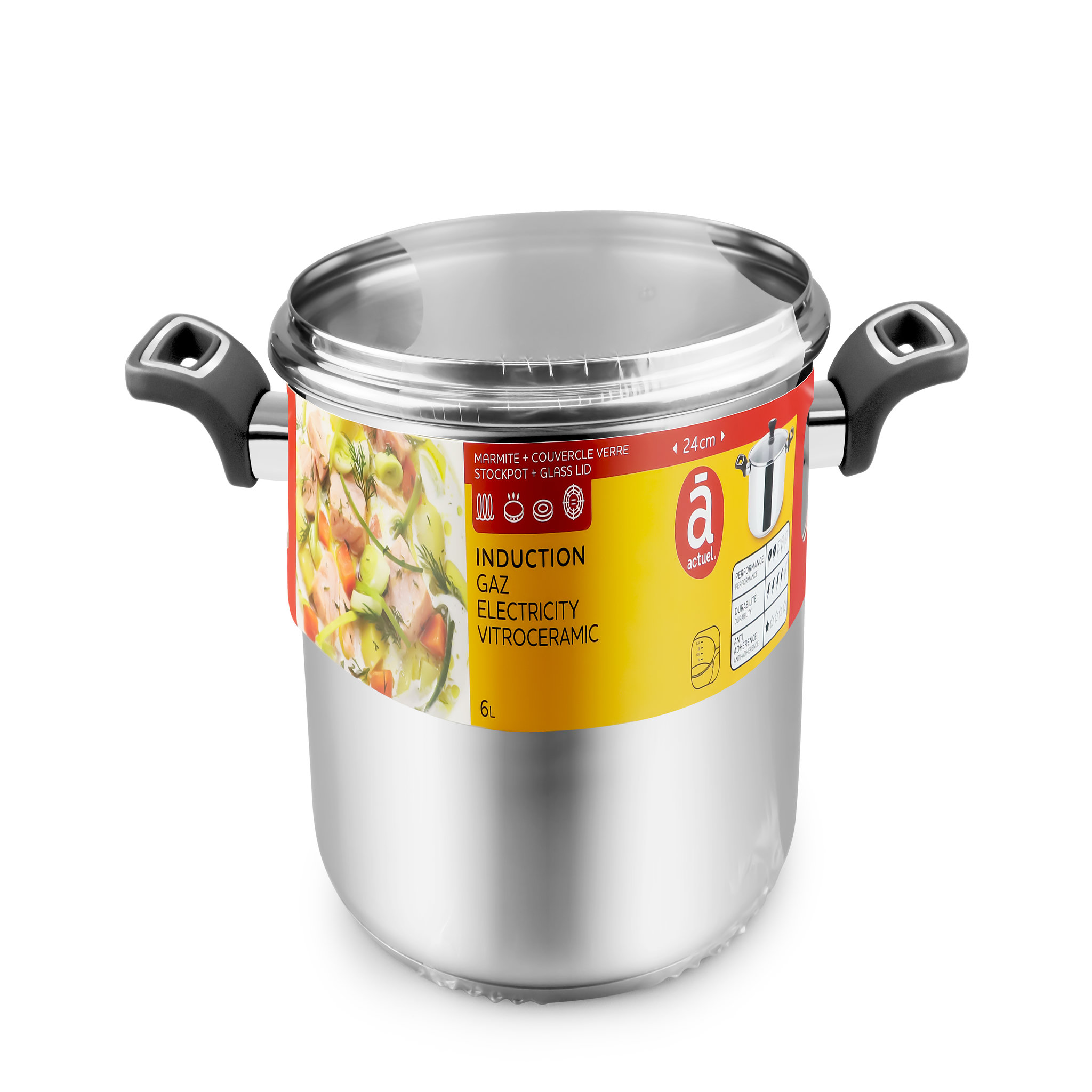Voir la diapositive 2 : ACTUEL Faitout induction inox 24 cm - 6 litres