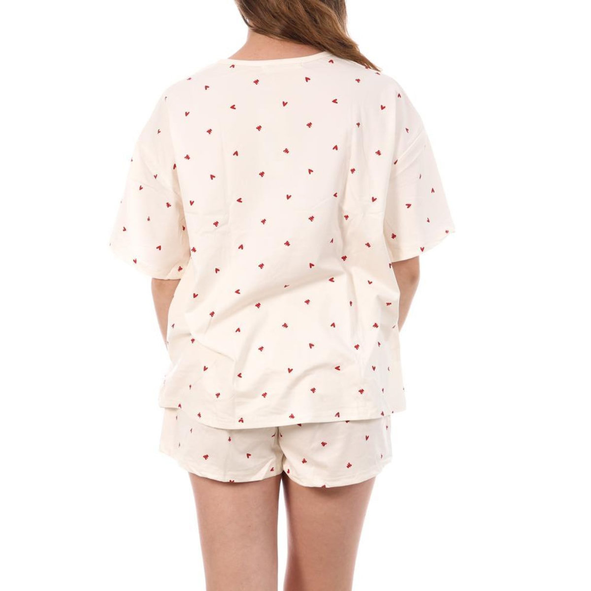 Lulu Castagnette Pyjama Court Beige/Rouge Femme Lulu Castagnette Petits Cœurs