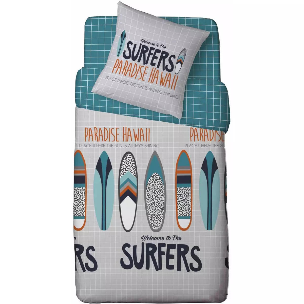Parure housse de couette enfant en coton imprimée SURFERS