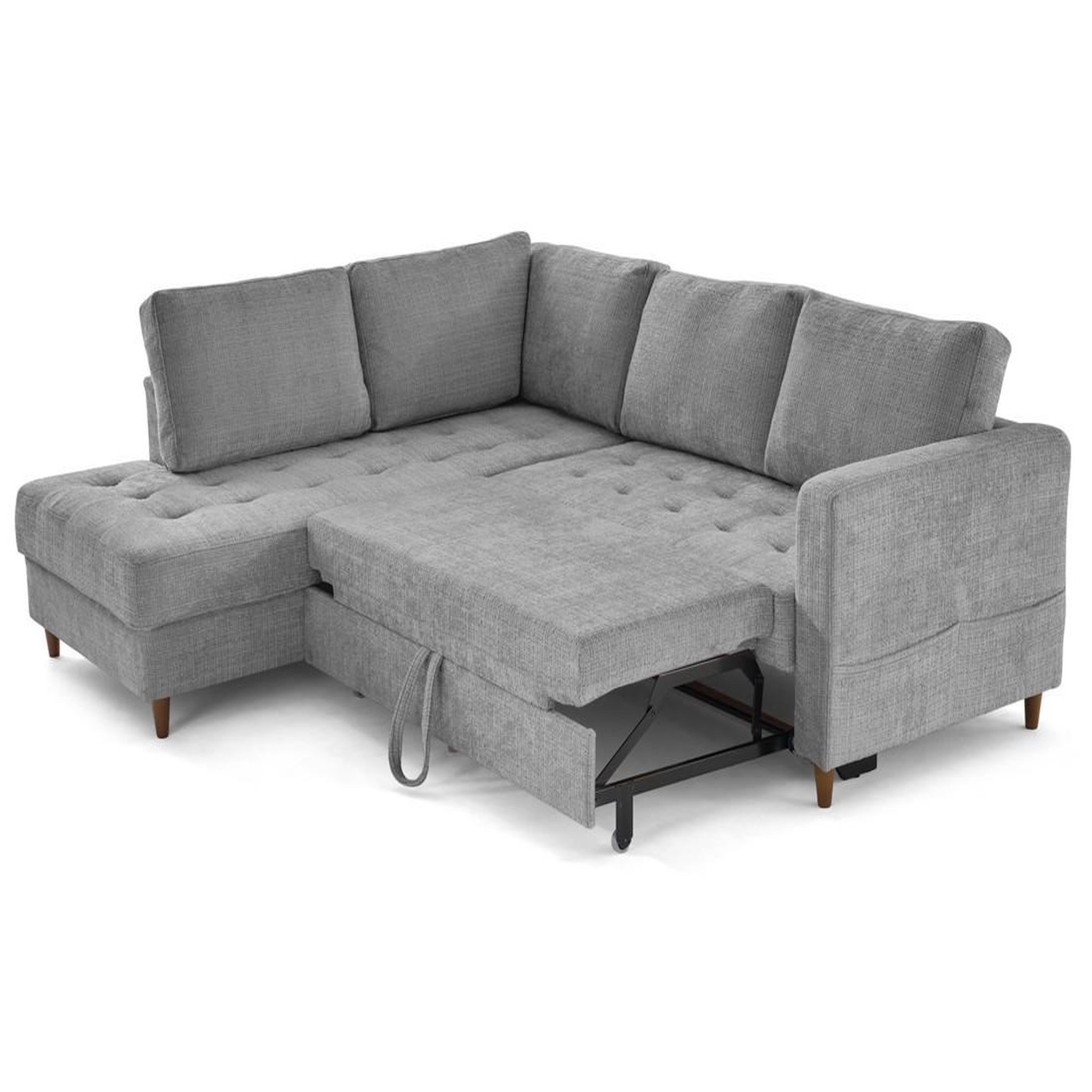 Voir la diapositive 2 : BEST MOBILIER Anna - canapé d'angle gauche 5 places convertible en velours texturé