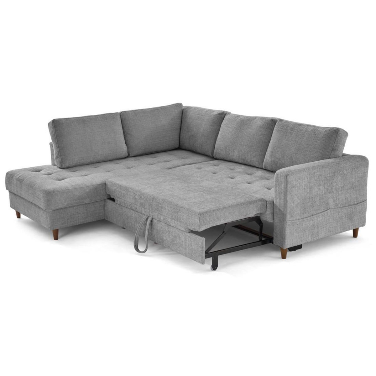 LISA DESIGN Anna - canapé d'angle gauche 5 places convertible en velours texturé