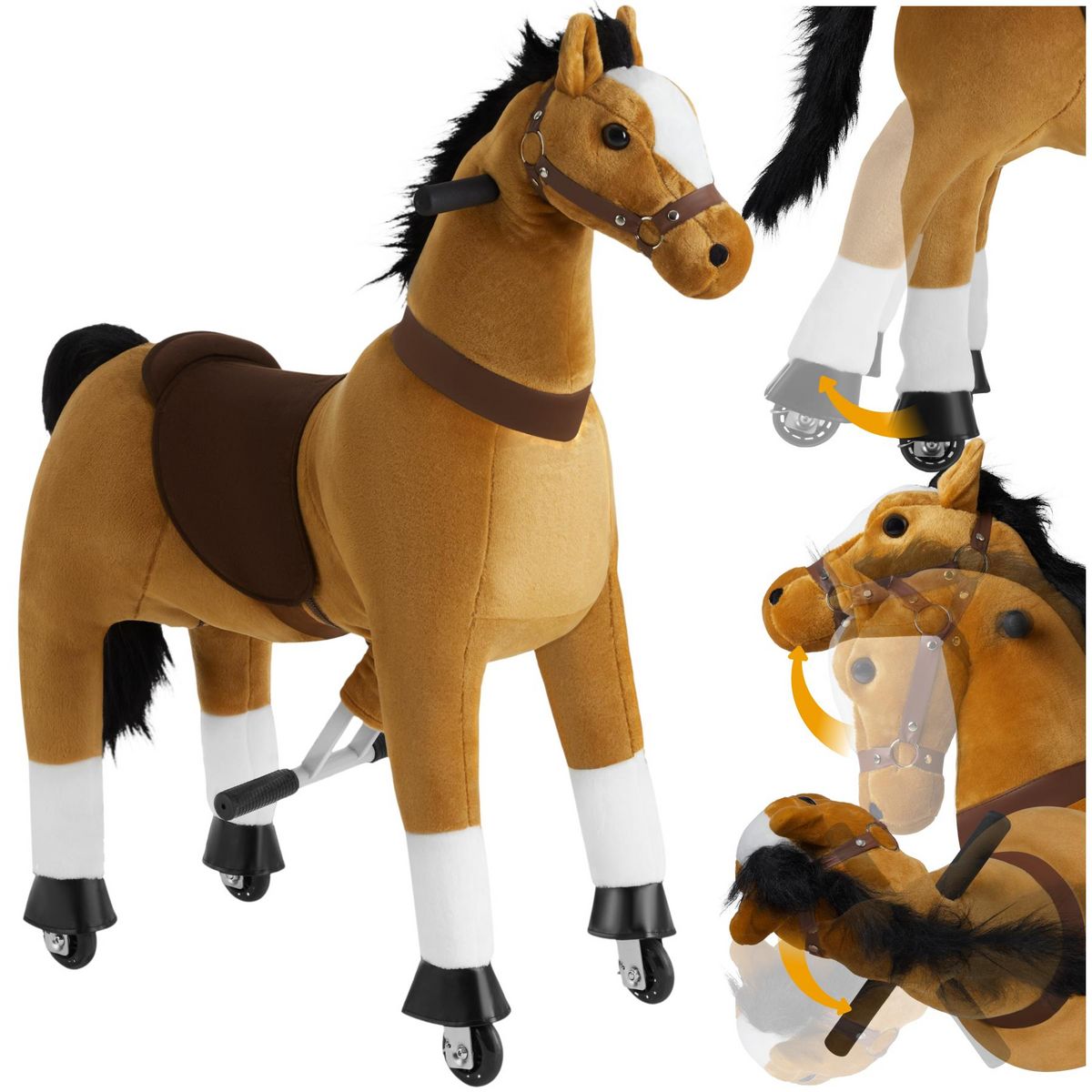 tectake Cheval à bascule sur roulettes au design réaliste Marron clair 34 x 89 x 100 cm