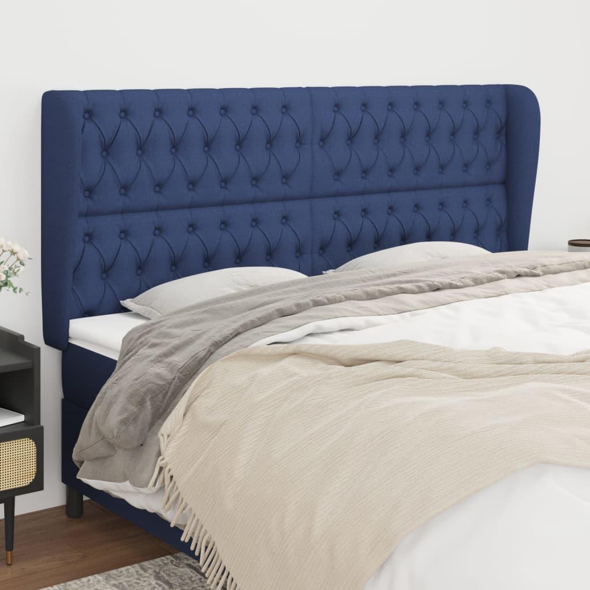 Voir la diapositive 1 : VIDAXL Tete de lit avec oreilles Bleu 203x23x118/128 cm Tissu