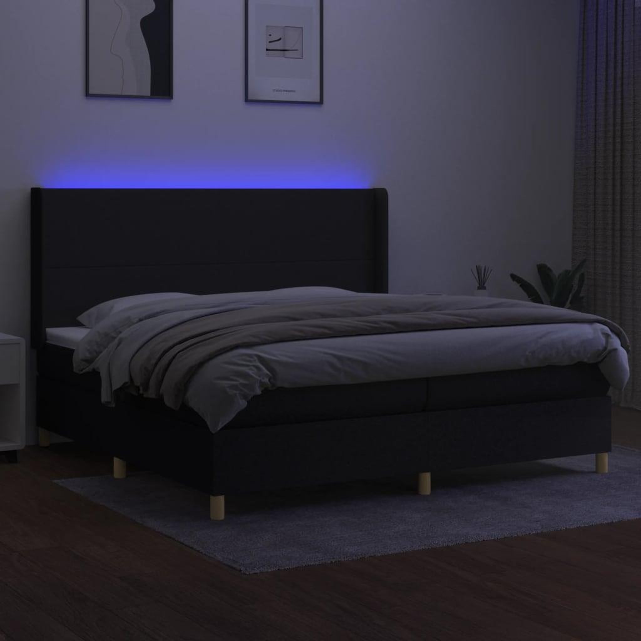 Voir la diapositive 3 : VIDAXL Sommier a lattes de lit matelas et LED Noir 200x200 cm Tissu