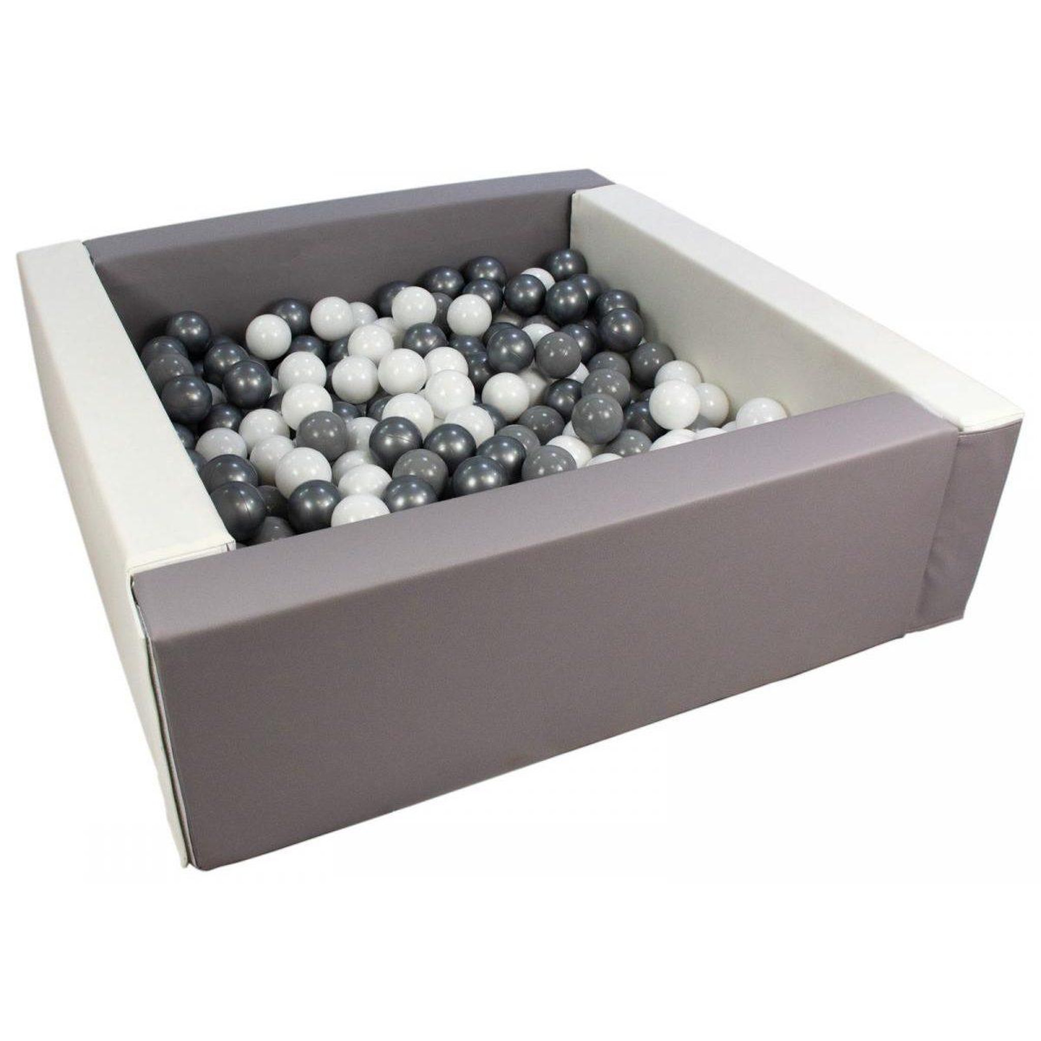 VELINDA Piscine à balles carrée avec 300 balles - blanc, gris/blanc, gris, argent