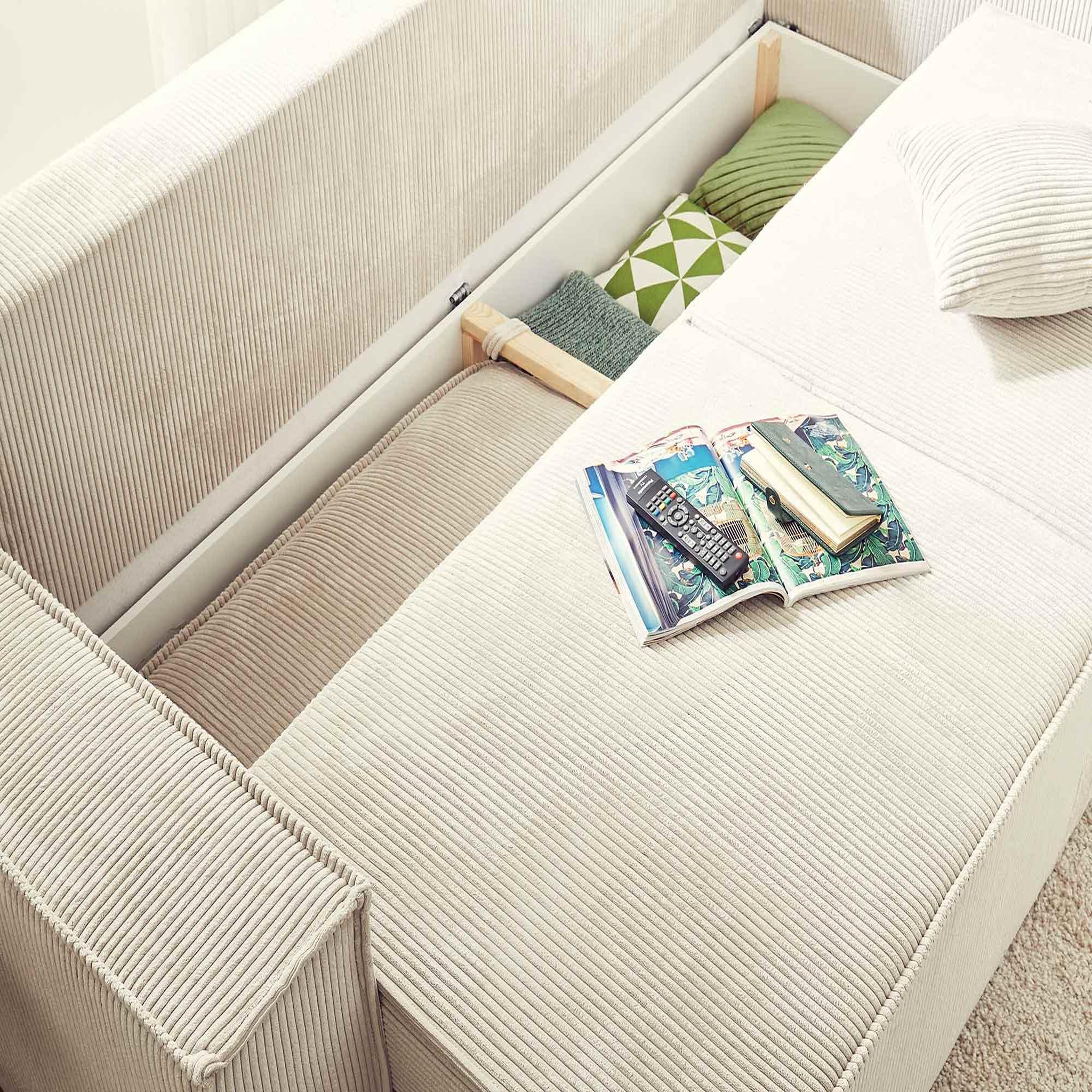 Voir la diapositive 3 : BEST MOBILIER Dellia - canapé 3 places convertible - avec coffre - en velours côtelé - style contemporain