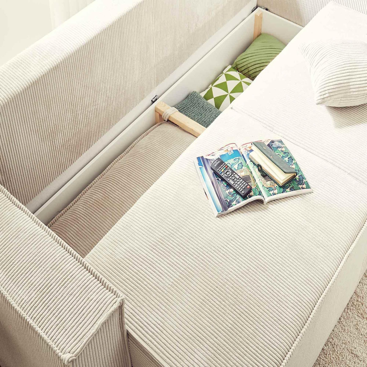 BEST MOBILIER Dellia - canapé 3 places convertible - avec coffre - en velours côtelé - style contemporain