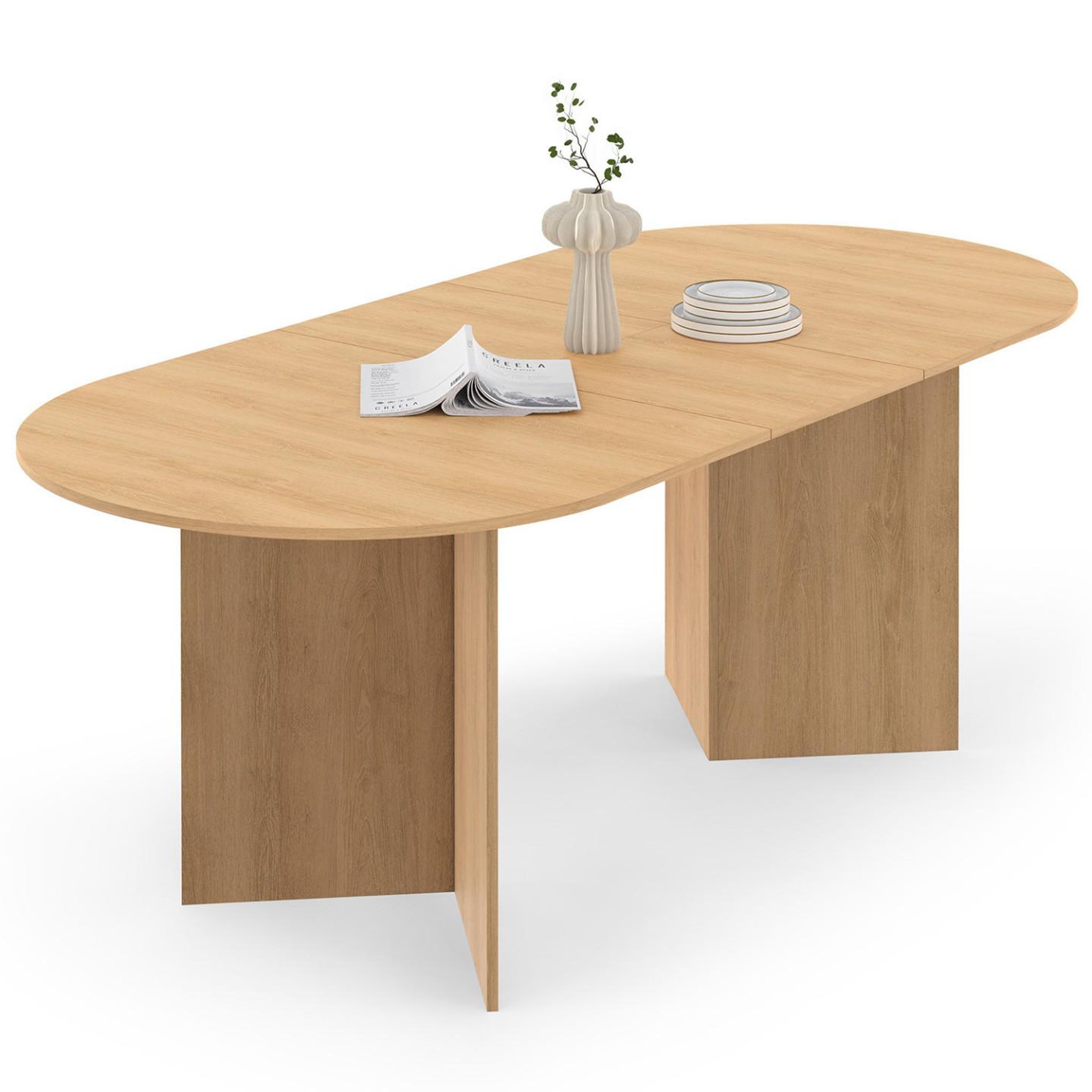 ID MARKET Table à manger extensible ovale marthe 6 -10 personnes bois façon hêtre 160-200 cm