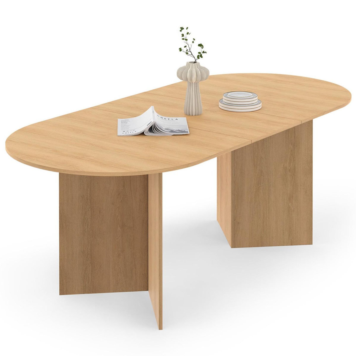 ID MARKET Table à manger extensible ovale MARTHE 6 -10 personnes bois façon hêtre 160-200 cm